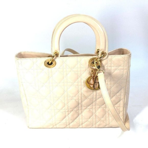 Auth CHRISTIAN DIOR LADY DIOR Cannage 2WAY Shoulder Bag Hand Bag - Picture 1 of 13